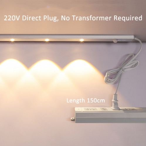 Lampe d'armoire à capteur de mouvement avec prise CN 220 V, barre lumineuse LED, spécifications : blanc chaud 60 cm SH2204231-08